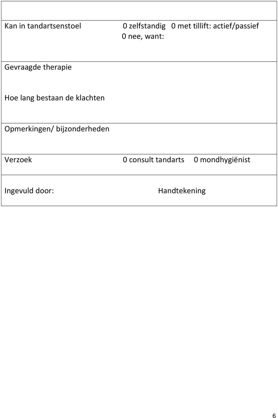 bestaan de klachten pmerkingen/ bijzonderheden Verzoek 0