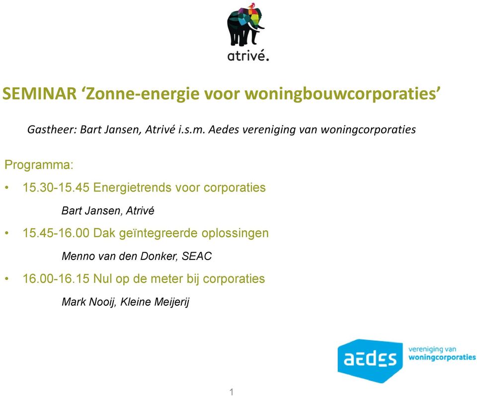 45 Energietrends voor corporaties Bart Jansen, Atrivé 15.45-16.