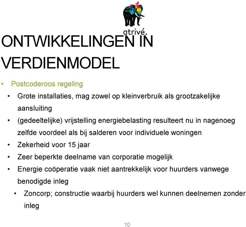 individuele woningen Zekerheid voor 15 jaar Zeer beperkte deelname van corporatie mogelijk Energie coöperatie vaak niet