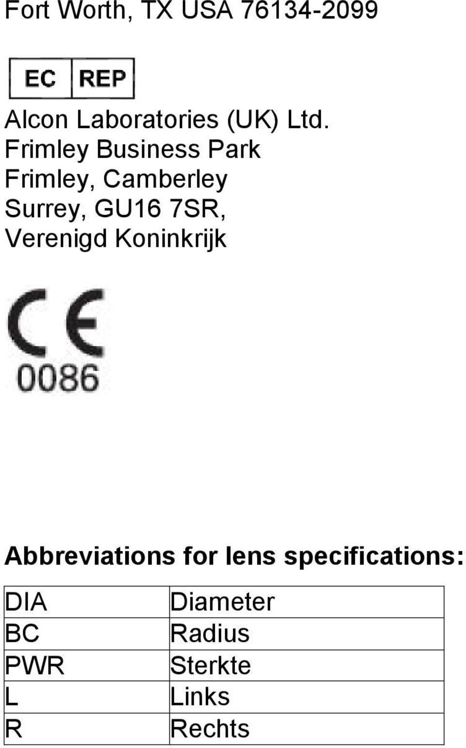 GU16 7SR, Verenigd Koninkrijk Abbreviations for lens