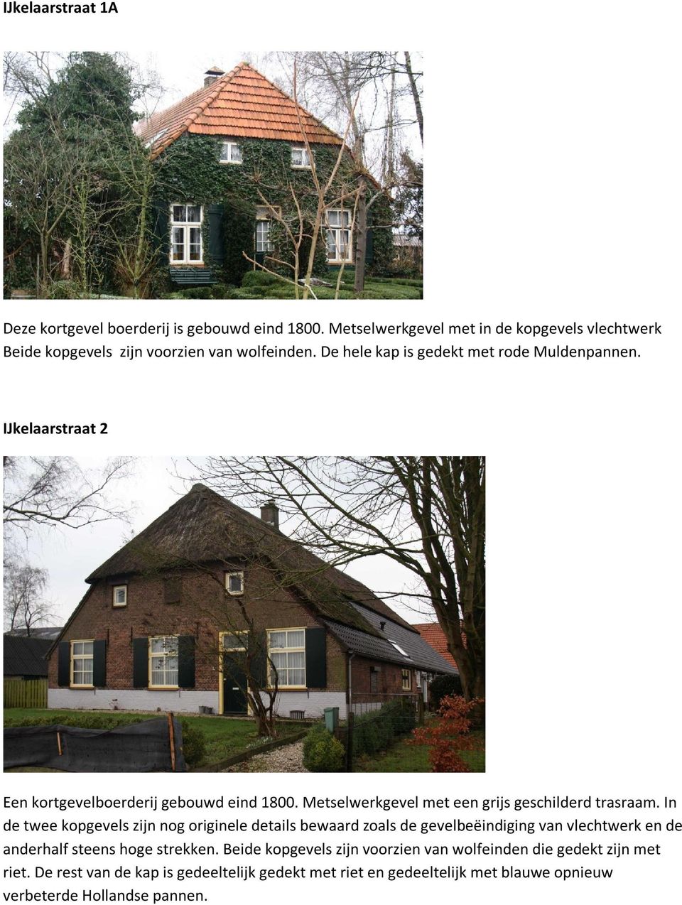 In de twee kopgevels zijn nog originele details bewaard zoals de gevelbeëindiging van vlechtwerk en de anderhalf steens hoge strekken.