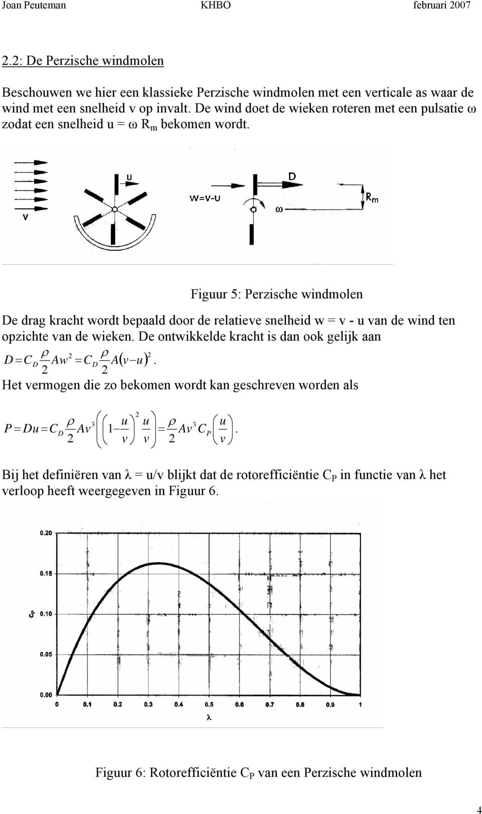 Figuur 5: Perzische windmolen De drag kracht wordt bepaald door de relatiee snelheid w - u an de wind ten opzichte an de wieken.