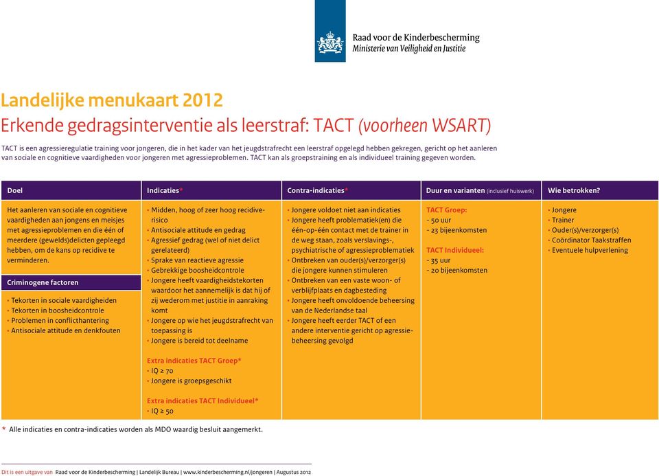 Het aanleren van sociale en cognitieve vaardigheden aan jongens en meisjes met agressieproblemen en die één of meerdere (gewelds)delicten gepleegd hebben, om de kans op recidive te verminderen.