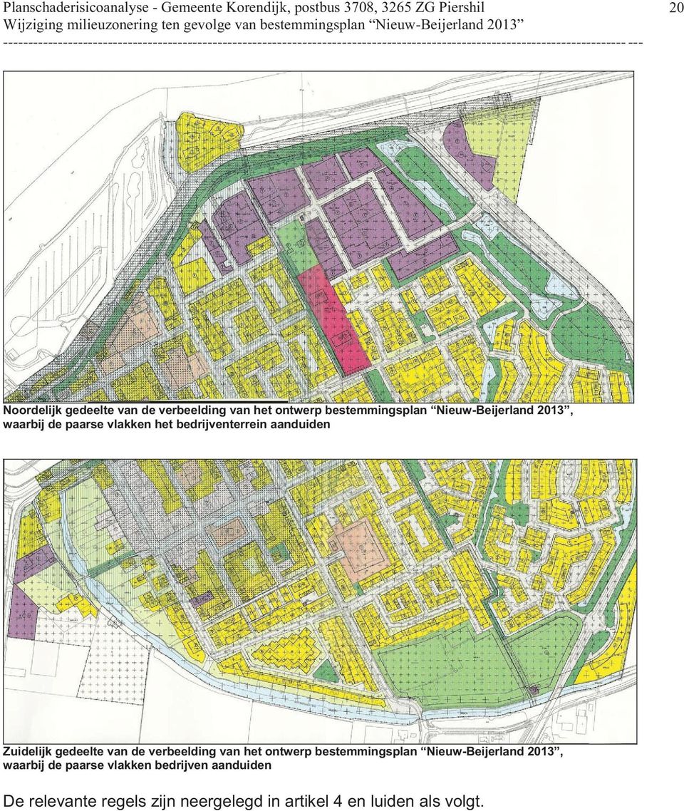 verbeelding van het ontwerp bestemmingsplan Nieuw-Beijerland 2013, waarbij de paarse