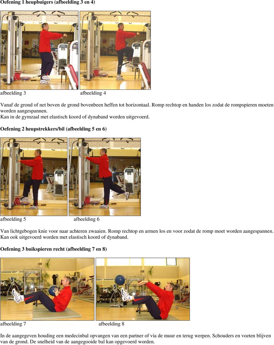 Oefening 2 heupstrekkers/bil (afbeelding 5 en 6) afbeelding 5 afbeelding 6 Van lichtgebogen knie voor naar achteren zwaaien. Romp rechtop en armen los en voor zodat de romp moet worden aangespannen.