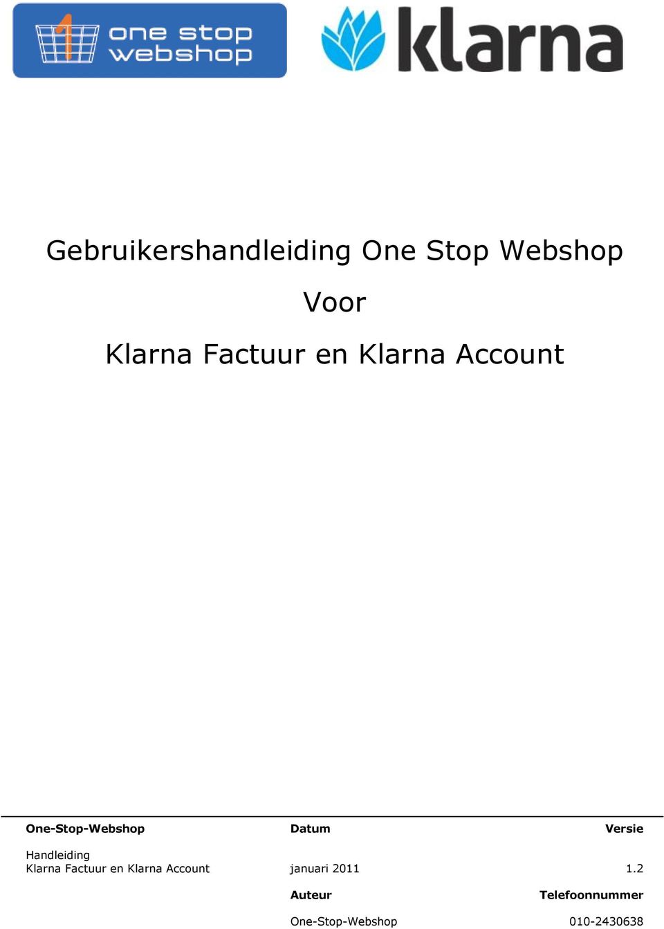 Versie Handleiding Klarna Factuur en Klarna Account