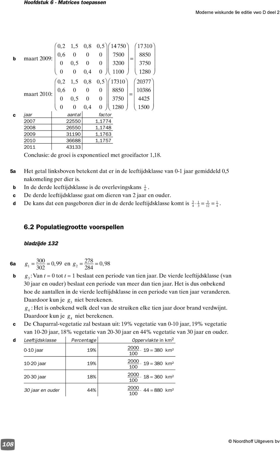 gaat om dieren van jaar en ouder d De kans dat een pasgeoren dier in de derde leeftijdsklasse komt is Populatiegrootte voorspellen ladijde a g, en g 78 8, 8 g : Van t tot t eslaat een periode van