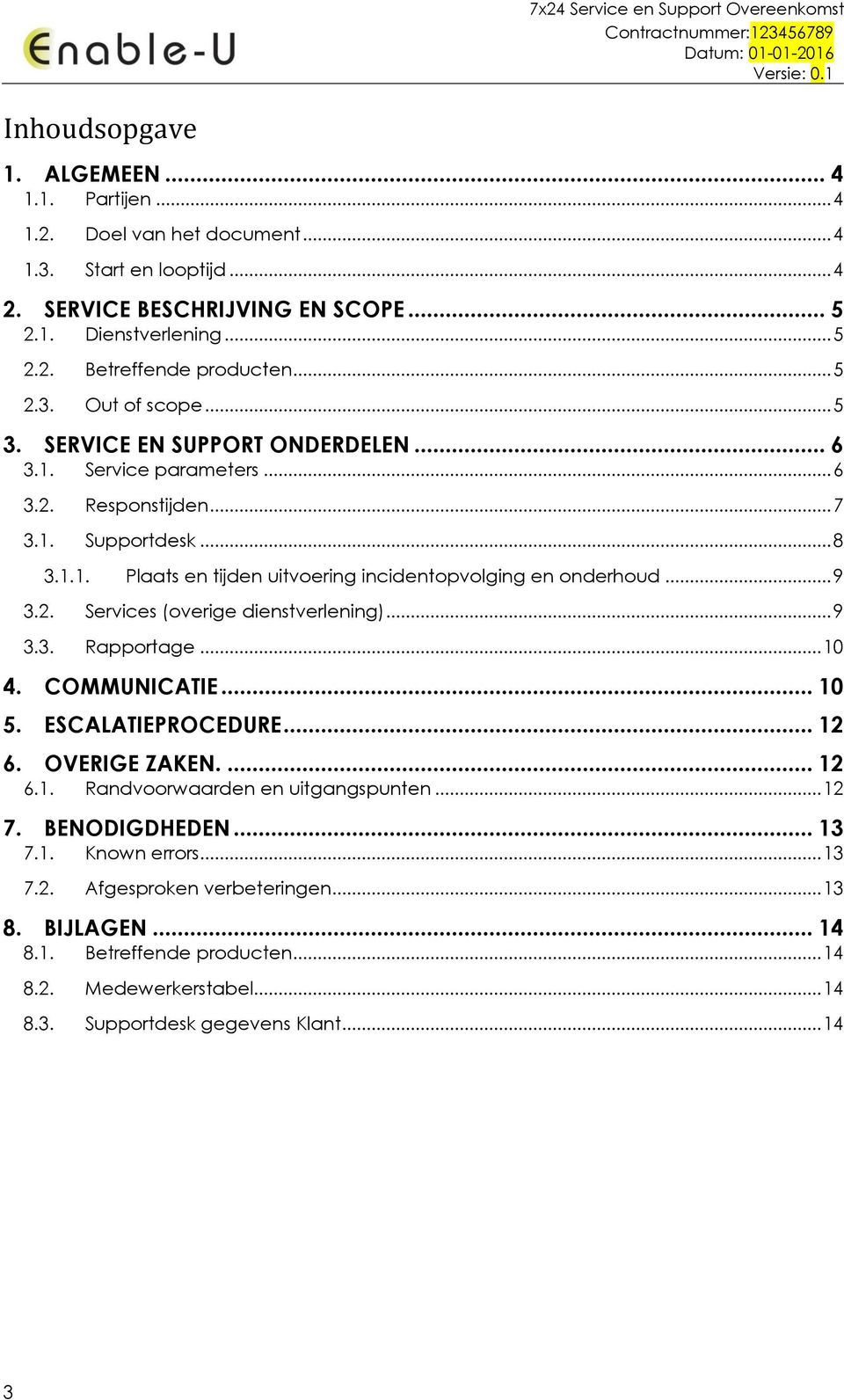 .. 9 3.2. Services (overige dienstverlening)... 9 3.3. Rapportage... 10 4. COMMUNICATIE... 10 5. ESCALATIEPROCEDURE... 12 6. OVERIGE ZAKEN.... 12 6.1. Randvoorwaarden en uitgangspunten... 12 7.