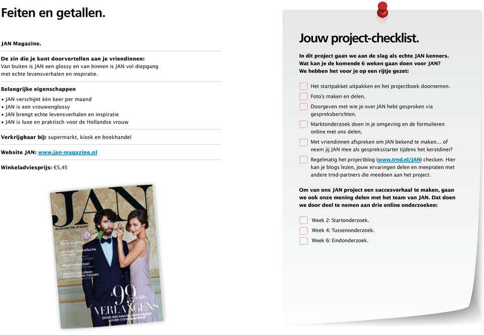 supermarkt, kiosk en boekhandel Website JAN: www.jan-magazine.nl Winkeladviesprijs: 5,45 Jouw project-checklist. In dit project gaan we aan de slag als echte JAN kenners.