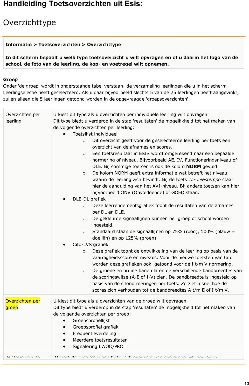 Groep Onder 'de groep' wordt in onderstaande tabel verstaan: de verzameling leerlingen die u in het scherm Leerlingselectie heeft geselecteerd.