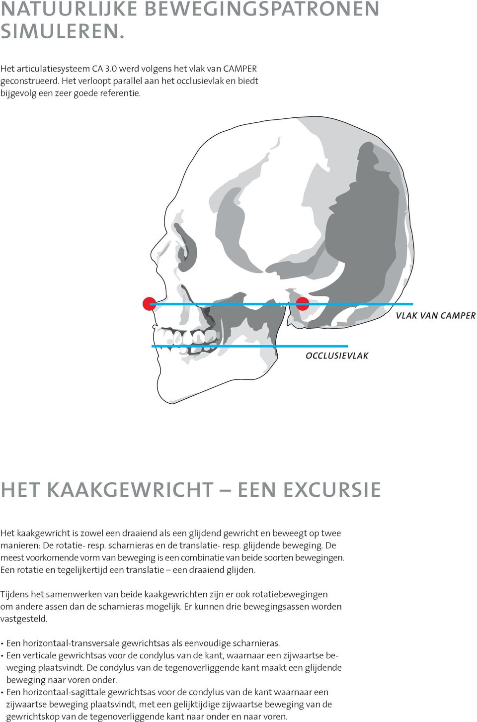 VLAK VAN CAMPER OCCLUSIEVLAK HET KAAKGEWRICHT EEN EXCURSIE Het kaakgewricht is zowel een draaiend als een glijdend gewricht en beweegt op twee manieren: De rotatie- resp.