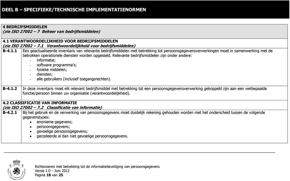 Relevante bedrijfsmiddelen zijn onder andere: - informatie; - software programma s; - fysieke middelen; - diensten; - alle gebruikers (inclusief toegangsrechten). B-4.1.