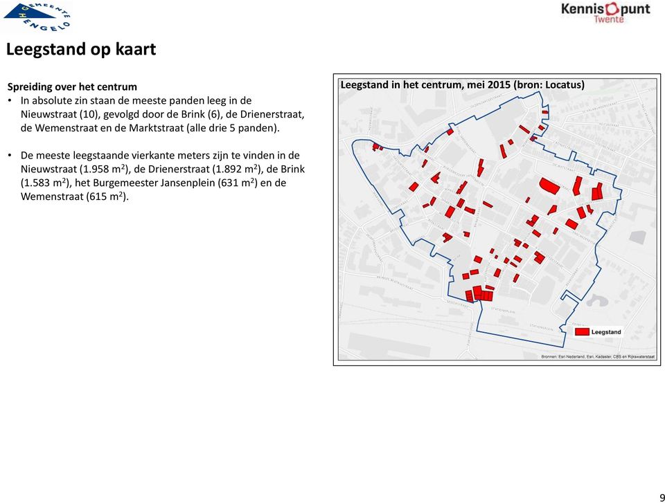 Leegstand in het centrum, mei 215 (bron: Locatus) De meeste leegstaande vierkante meters zijn te vinden in de