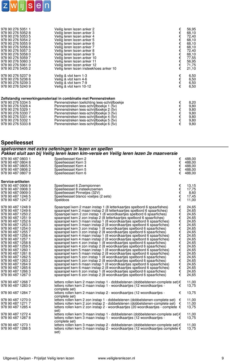 Veilig leren lezen anker 9 00068,10 978 90 276 5059 7 Veilig leren lezen anker 10 00077,55 978 90 276 5060 3 Veilig leren lezen anker 11 00056,95 978 90 276 5061 0 Veilig leren lezen anker 12