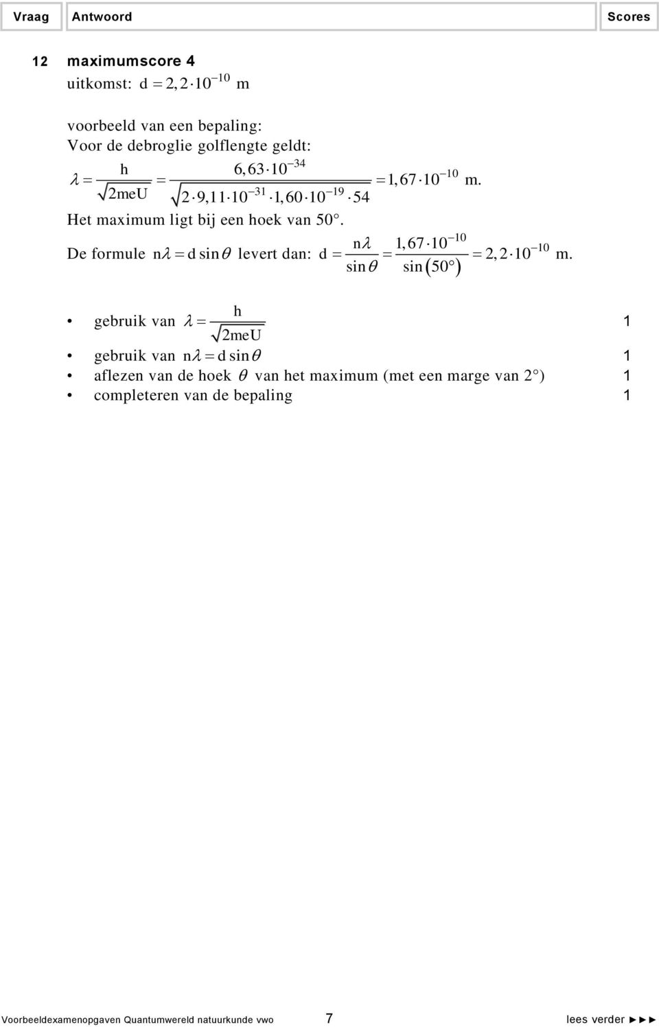 De formule n dsin levert dan: 0 n,67 0 0 d,0 m.