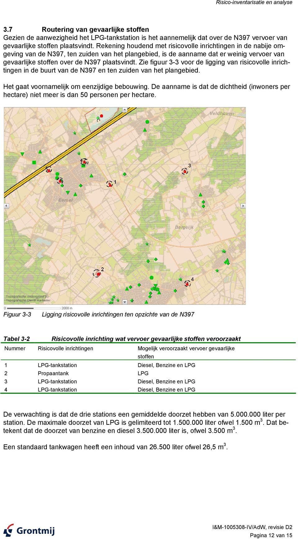 Zie figuur 3-3 voor de ligging van risicovolle inrichtingen in de buurt van de N397 en ten zuiden van het plangebied. Het gaat voornamelijk om eenzijdige bebouwing.