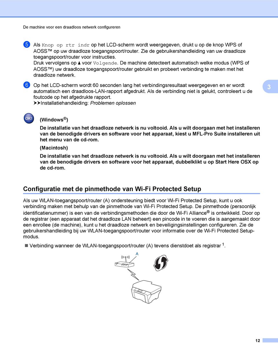 De machine detecteert automatisch welke modus (WPS of AOSS ) uw draadloze toegangspoort/router gebruikt en probeert verbinding te maken met het draadloze netwerk.