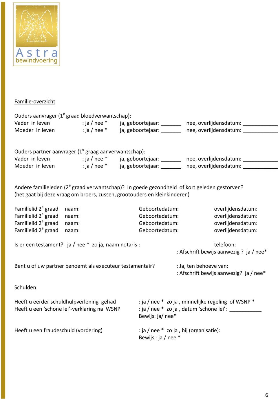 overlijdensdatum: Andere familieleden (2 e graad verwantschap)? In goede gezondheid of kort geleden gestorven?