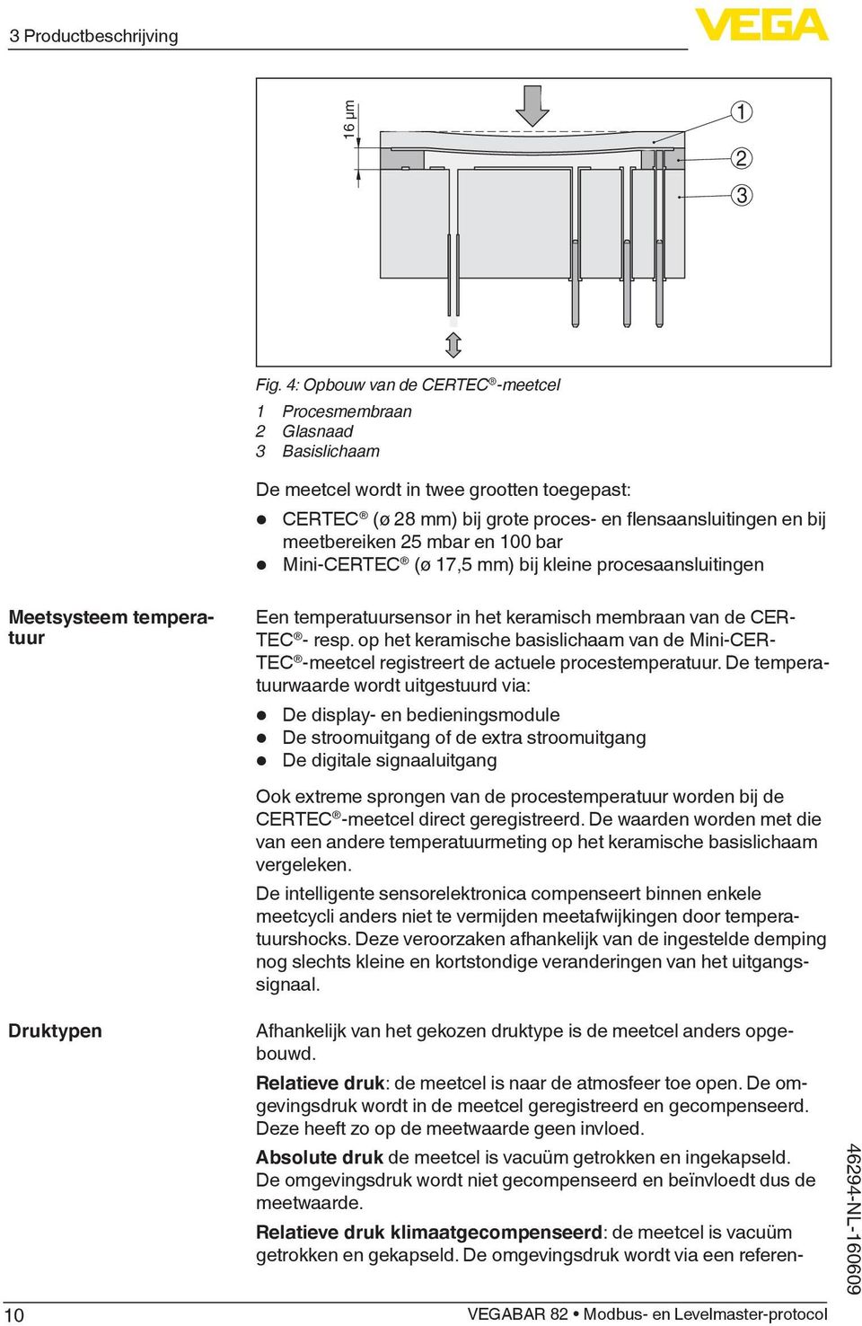 25 mbar en 100 bar Mini-CERTEC (ø 17,5 mm) bij kleine procesaansluitingen Meetsysteem temperatuur Druktypen 10 Een temperatuursensor in het keramisch membraan van de CER- TEC - resp.