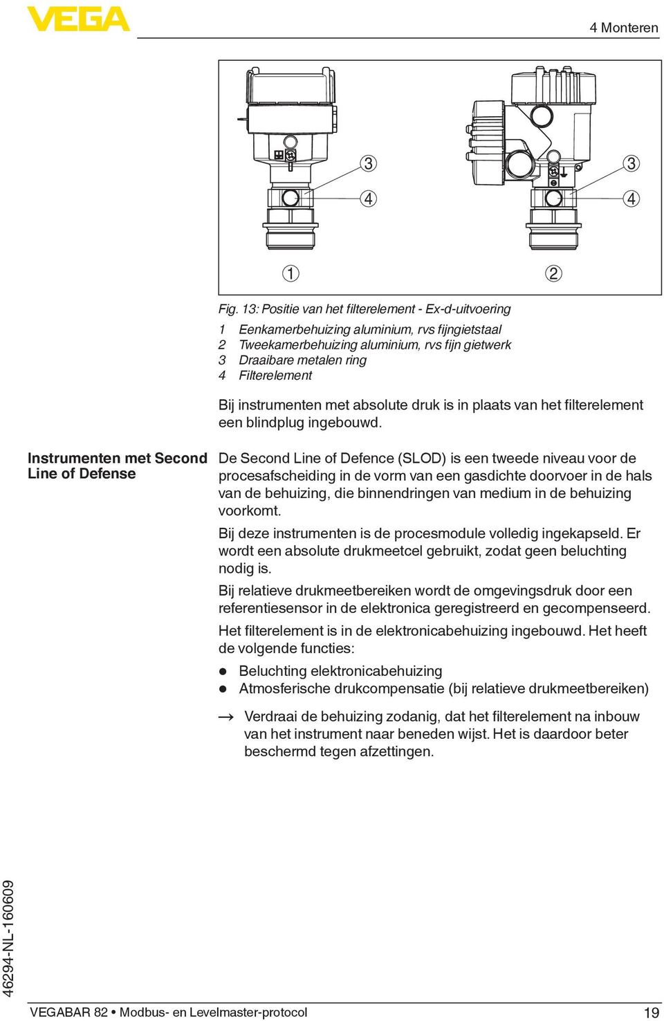 instrumenten met absolute druk is in plaats van het filterelement een blindplug ingebouwd.