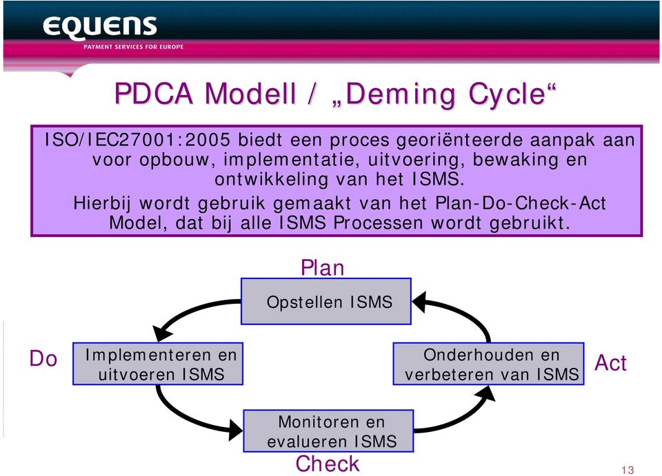 Hierbij wordt gebruik gemaakt van het Plan-Do-Check-Act Model, dat bij alle ISMS Processen wordt