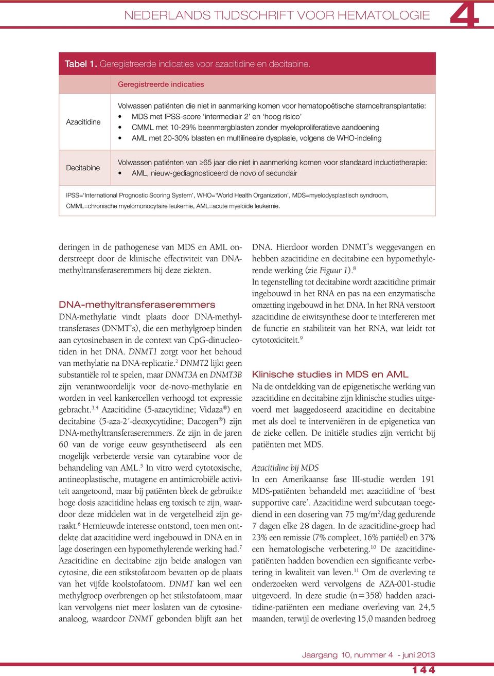 beenmergblasten zonder myeloproliferatieve aandoening AML met 20-30% blasten en multilineaire dysplasie, volgens de WHO-indeling Decitabine Volwassen patiënten van 65 jaar die niet in aanmerking