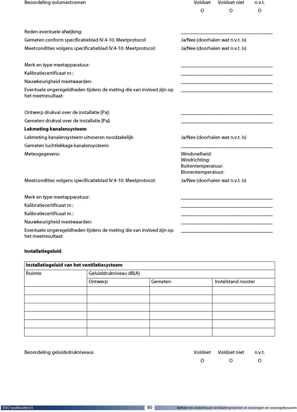 noodzakelijk: luchtlekkage kanalensysteem: Meteogegevens: Windsnelheid: Windrichting: Buitentemperatuur: Binnentemperatuur: Installatiegeluid Installatiegeluid van