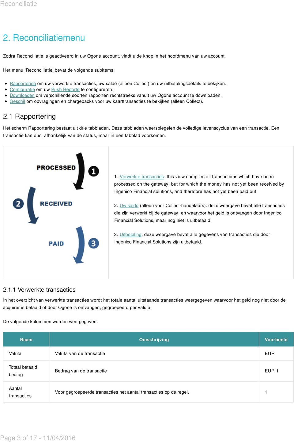 Configuratie om uw Push Reports te configureren. Downloaden om verschillende soorten rapporten rechtstreeks vanuit uw Ogone account te downloaden.