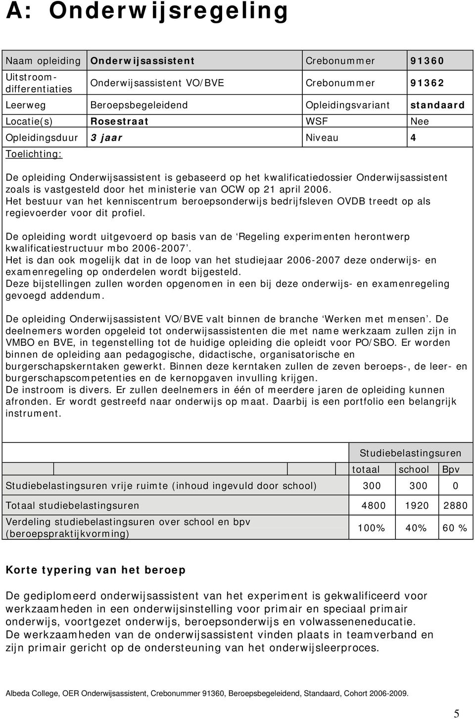 ministerie van OCW op 21 april 2006. Het bestuur van het kenniscentrum beroepsonderwijs bedrijfsleven OVDB treedt op als regievoerder voor dit profiel.