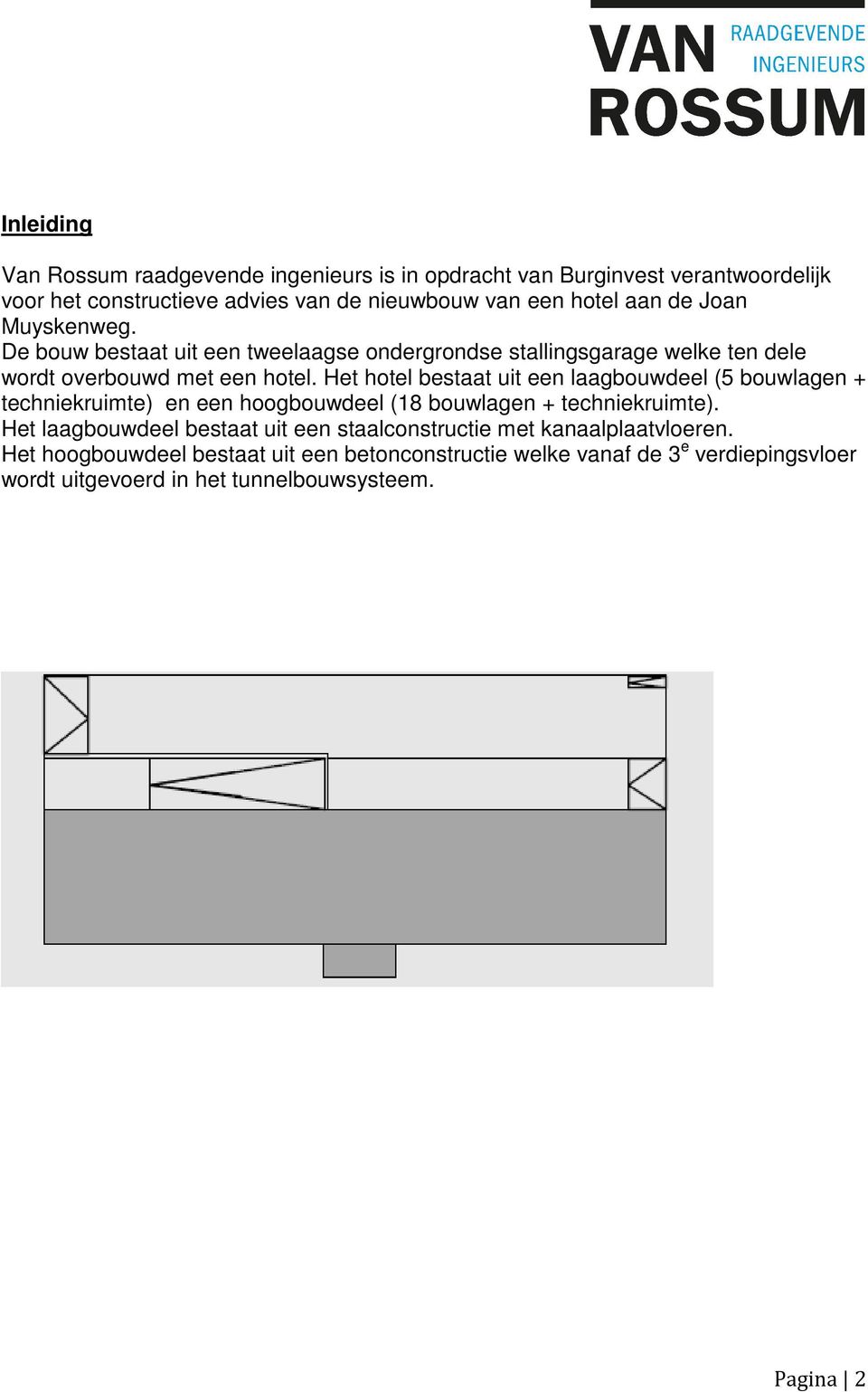 Het hotel bestaat uit een laagbouwdeel (5 bouwlagen + techniekruimte) en een hoogbouwdeel (18 bouwlagen + techniekruimte).