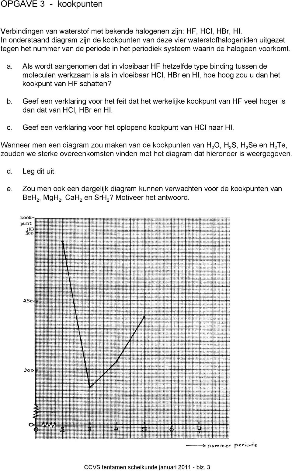 Als wordt aangenomen dat in vloeibaar HF hetzelfde type binding tussen de moleculen werkzaam is als in vloeibaar HCl, HBr en HI, hoe hoog zou u dan het kookpunt van HF schatten? b. Geef een verklaring voor het feit dat het werkelijke kookpunt van HF veel hoger is dan dat van HCl, HBr en HI.