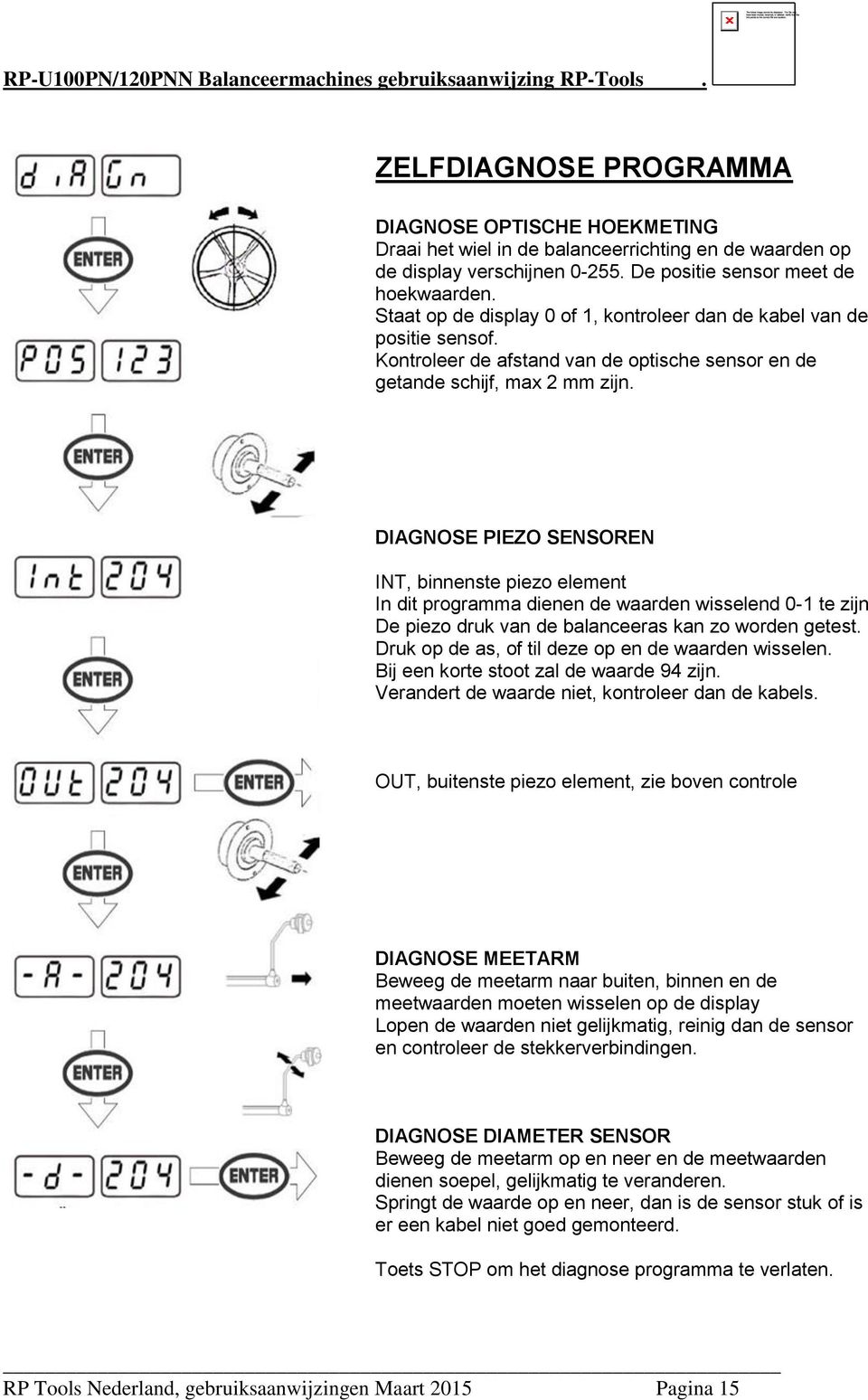 DIAGNOSE PIEZO SENSOREN INT, binnenste piezo element In dit programma dienen de waarden wisselend 0-1 te zijn De piezo druk van de balanceeras kan zo worden getest.