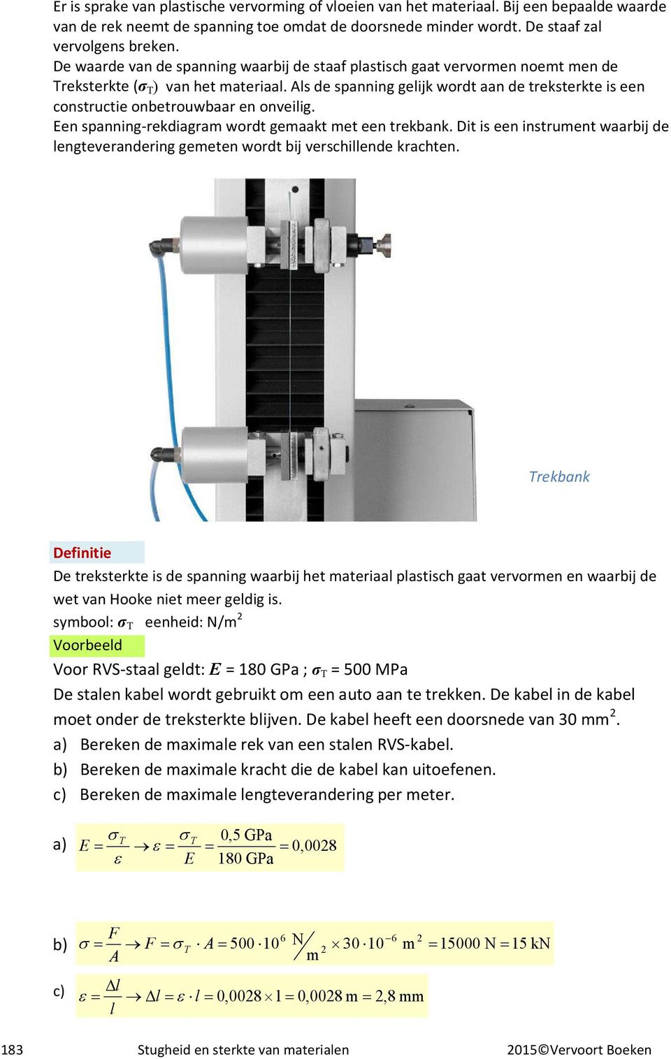 Als de spanning gelijk wordt aan de treksterkte is een constructie onbetrouwbaar en onveilig. Een spanning-rekdiagra wordt geaakt et een trekbank.