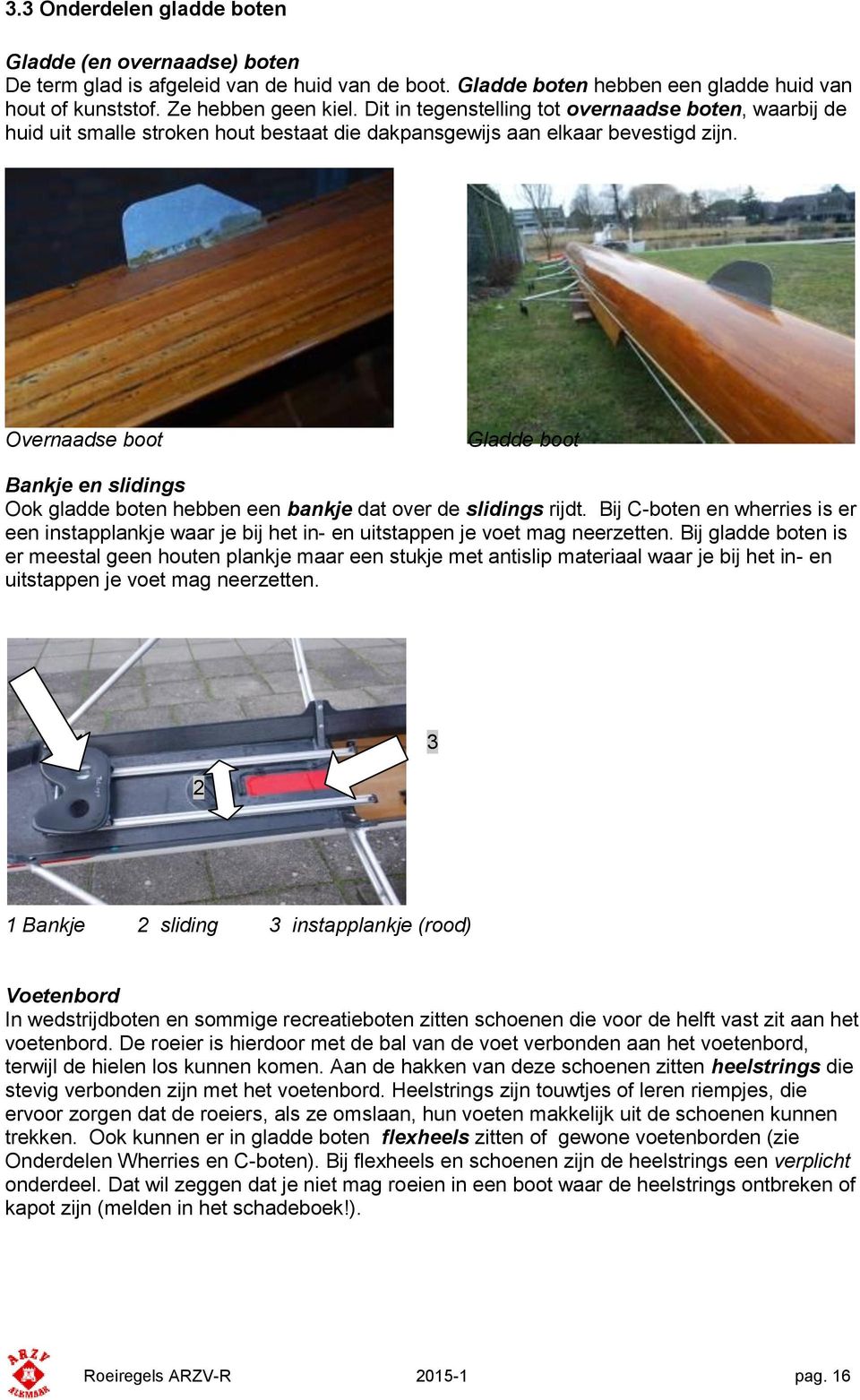 Overnaadse boot Gladde boot Bankje en slidings Ook gladde boten hebben een bankje dat over de slidings rijdt.