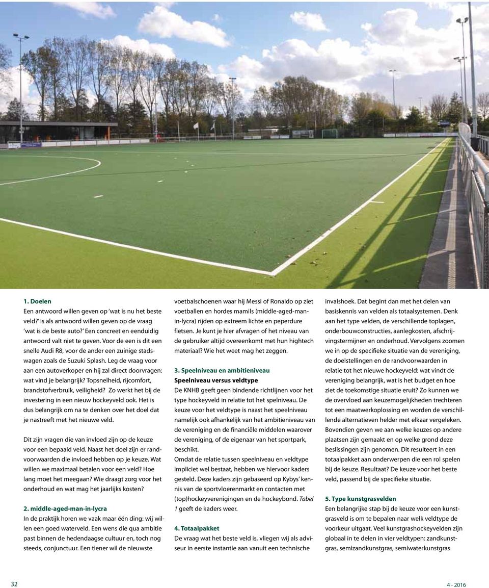 Topsnelheid, rijcomfort, brandstofverbruik, veiligheid? Zo werkt het bij de investering in een nieuw hockeyveld ook.