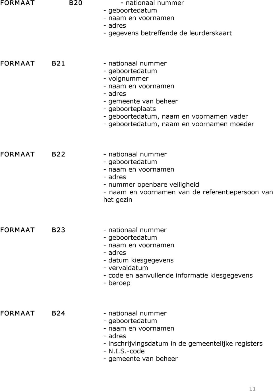 de referentiepersoon van het gezin FORMAAT B23 nationaal nummer datum kiesgegevens vervaldatum code en aanvullende informatie