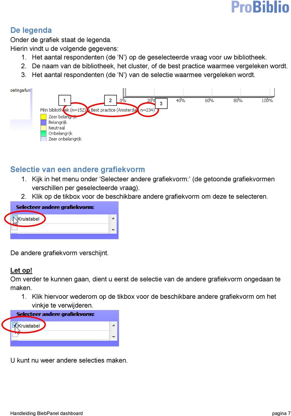 1 2 3 Selectie van een andere grafiekvorm 1. Kijk in het menu onder Selecteer andere grafiekvorm: (de getoonde grafiekvormen verschillen per geselecteerde vraag). 2. Klik op de tikbox voor de beschikbare andere grafiekvorm om deze te selecteren.