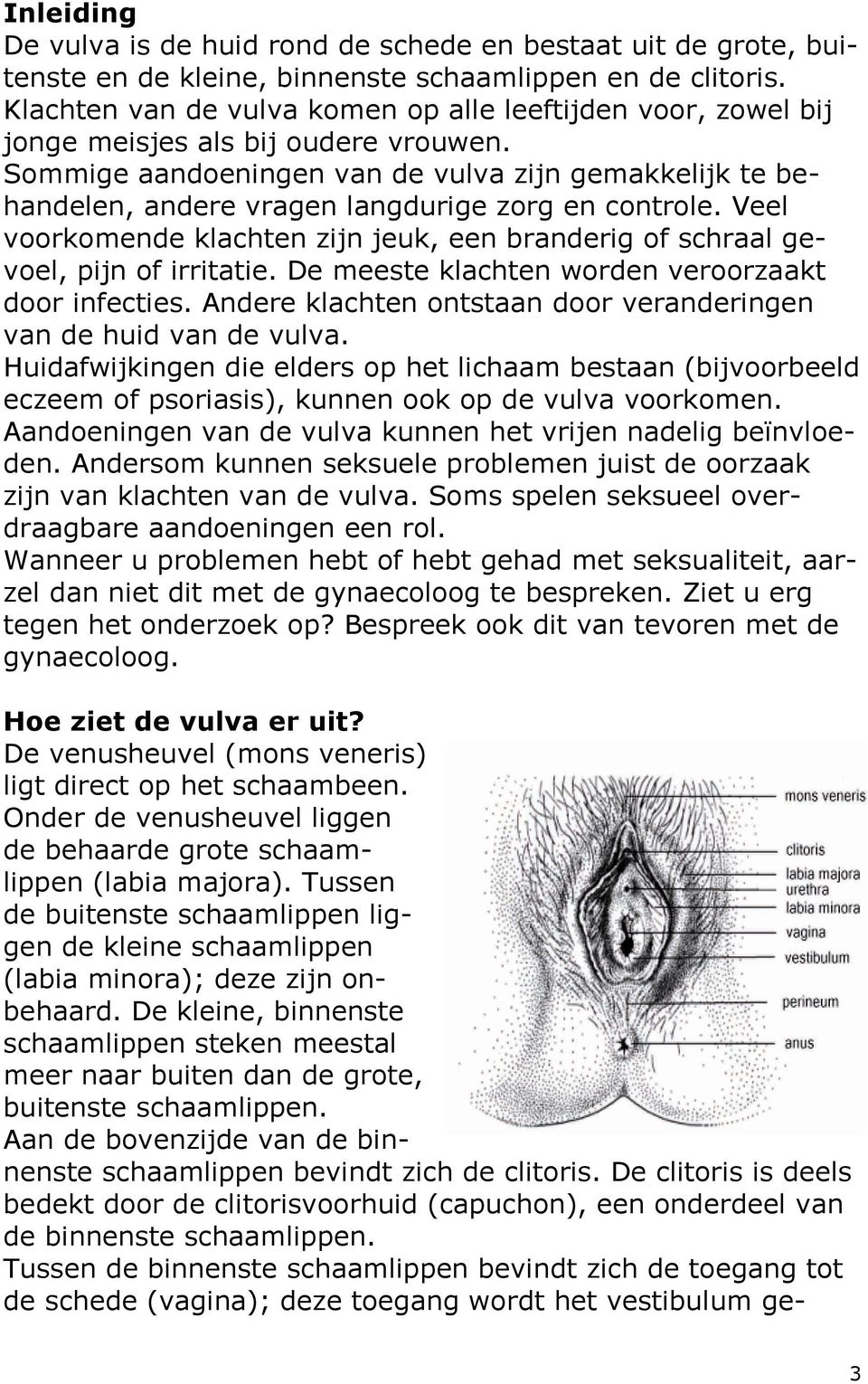 Sommige aandoeningen van de vulva zijn gemakkelijk te behandelen, andere vragen langdurige zorg en controle. Veel voorkomende klachten zijn jeuk, een branderig of schraal gevoel, pijn of irritatie.