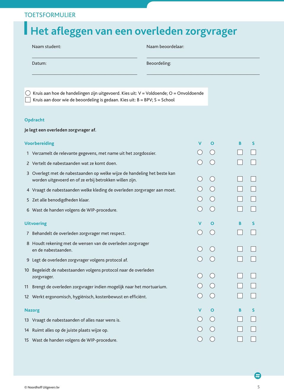 Voorbereiding V O B S 1 Verzamelt de relevante gegevens, met name uit het zorgdossier. 2 Vertelt de nabestaanden wat ze komt doen.