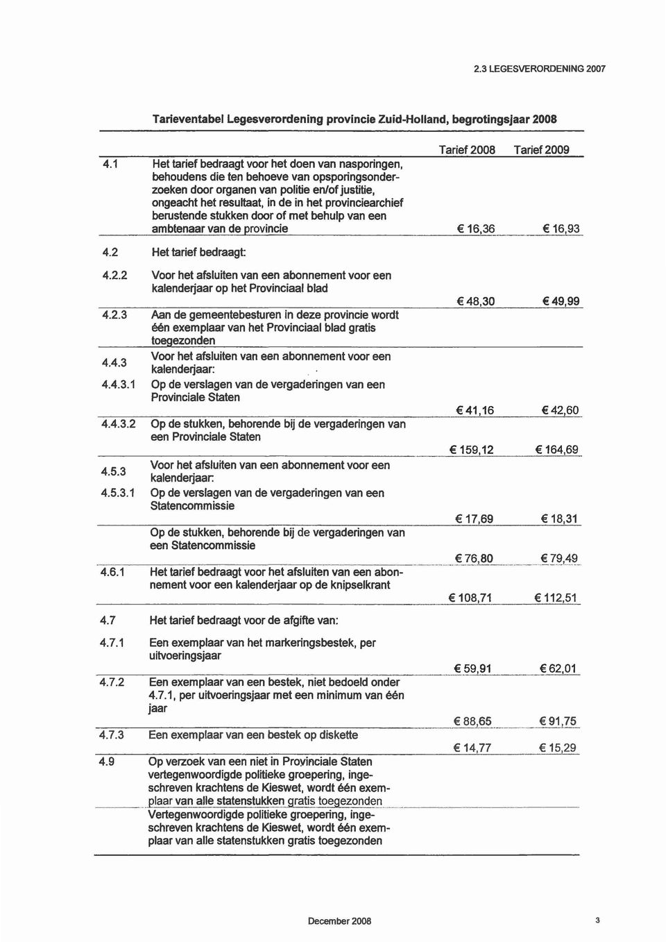 berustende stukken door of met behulp van een ambtenaar van de provincie 16,36 16,93 4.2 Het tarief bedraagt 4.2.2 Voor het afsluiten van een abonnement voor een kalenderjaar op het Provinciaal blad 4.