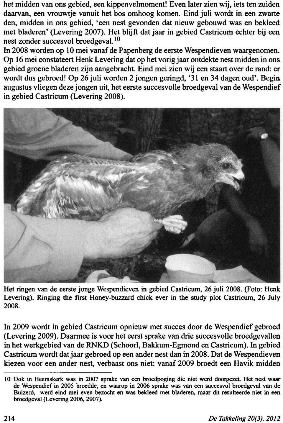 Het blijft dat jaar in gebied Castricum echter bij een nest zonder succesvol broedgeval. 10 In 2008 worden op 10 mei vanafde Papenberg de eerste Wespendieven waargenomen.