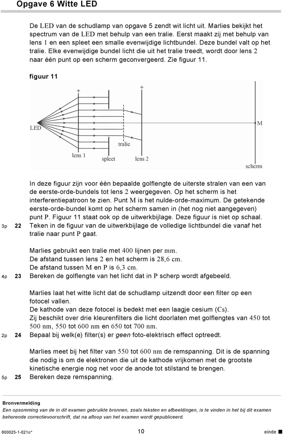 Elke evenwijdige bundel licht die uit het tralie treedt, wordt door lens 2 naar één punt op een scherm geconvergeerd. Zie figuur 11.