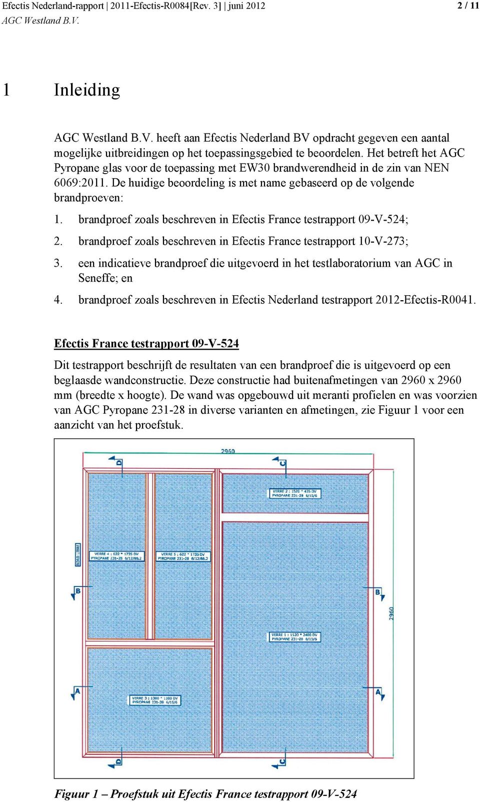 brandproef zoals beschreven in Efectis France testrapport 09-V-524; 2. brandproef zoals beschreven in Efectis France testrapport 10-V-273; 3.