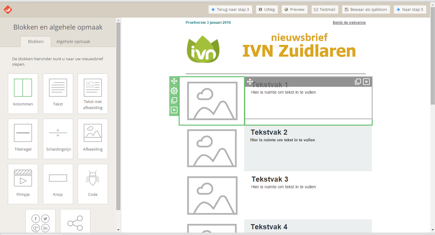 5. We gaan naar de volgende stap. Hierin kunnen we de juiste adreslijst kiezen. Plaats een vinkje. 6. In Stap 3 mogen we het sjabloon kiezen. Klik op het tabblad Sjablonen.