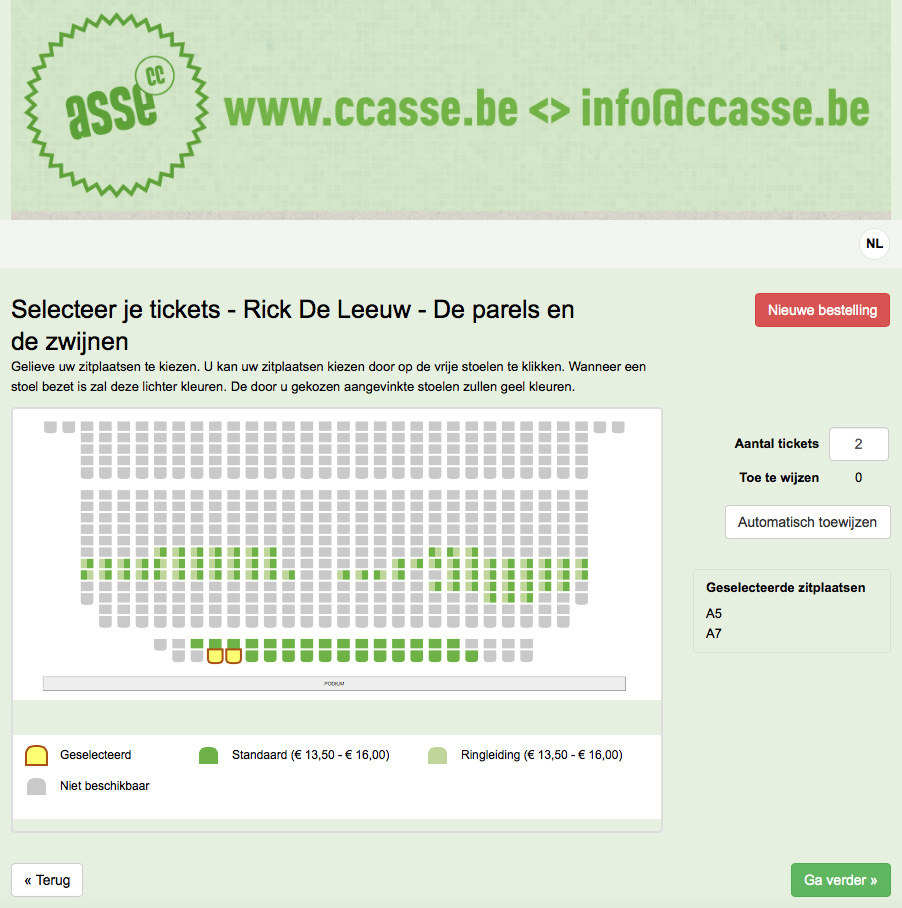 U zal nu zien dat er in het winkelmandje twee tickets voor dit evenement geselecteerd zijn.