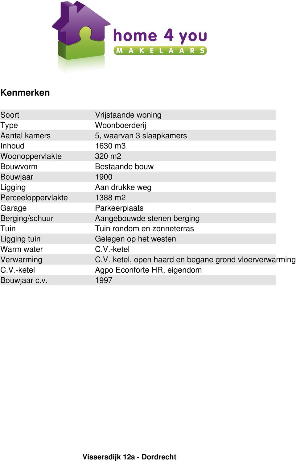 Berging/schuur Aangebouwde stenen berging Tuin Tuin rondom en zonneterras Ligging tuin Gelegen op het westen Warm water C.V.