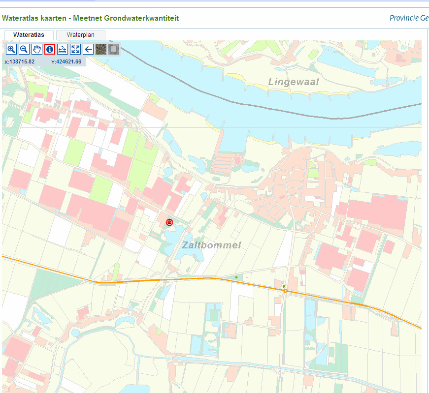 Figuur 13: hoogwatergolf in februari 1995 De waterstand is vergeleken met de grondwaterstand in peilbuis B44F0346.