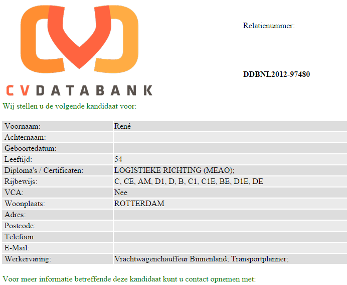 Klikt u op Profielschets dan verschijnt: De onderste print bevat alle relevante gegevens 