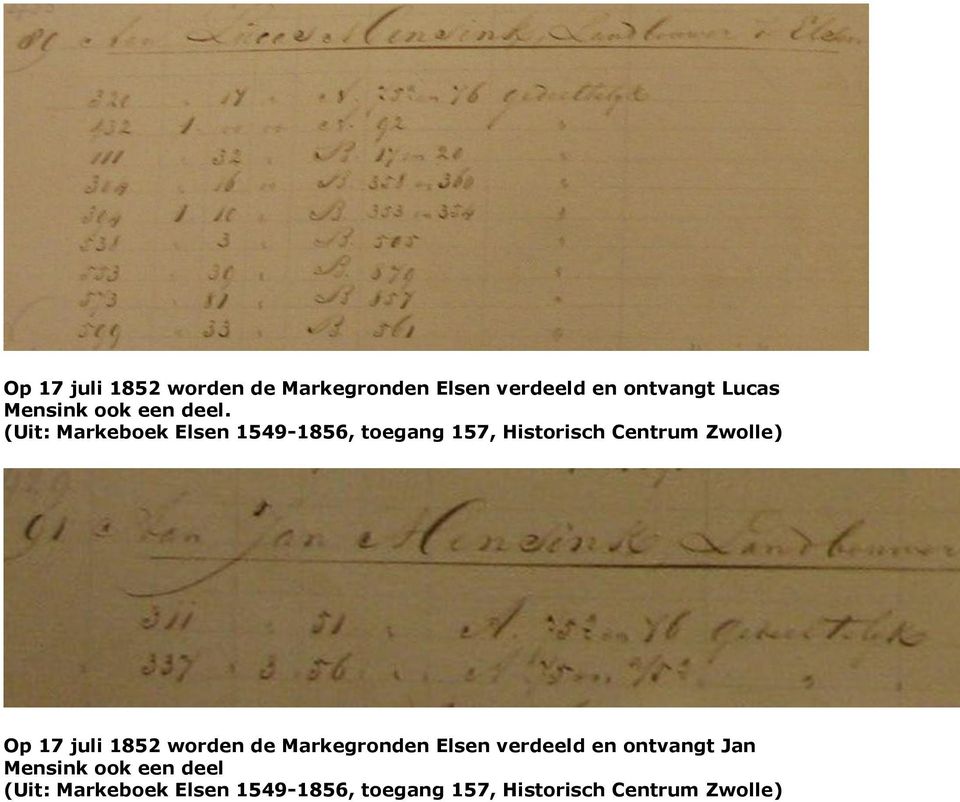 (Uit: Markeboek Elsen 1549-1856, toegang 157, Historisch Op 17 juli 1852