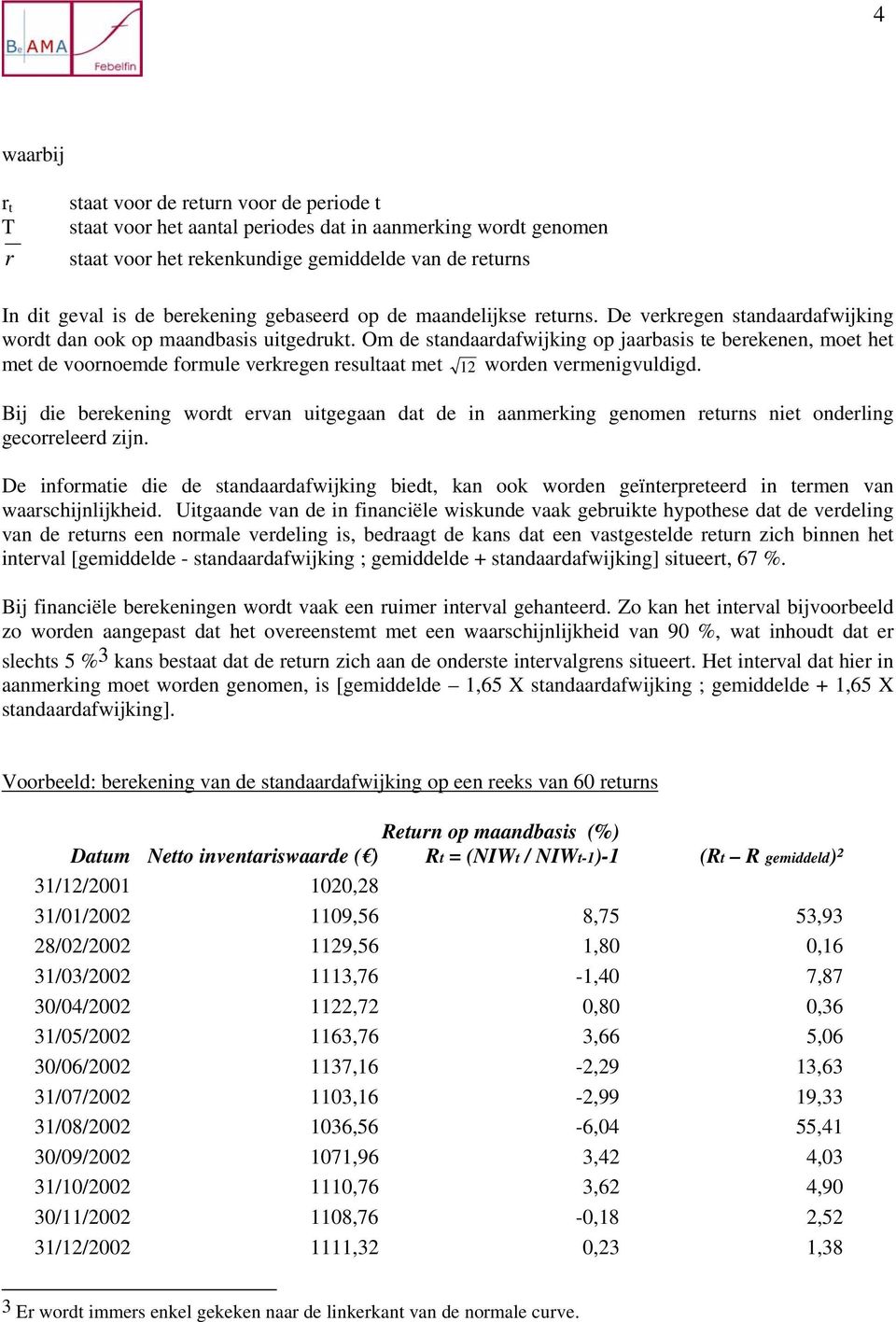 Om de standaardafwijking op jaarbasis te berekenen, moet het met de voornoemde formule verkregen resultaat met 12 worden vermenigvuldigd.